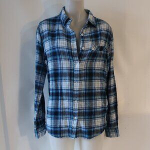 Womens Sojara Aqua White Plaid Flannel Game Set & Match Button Shirt Top S